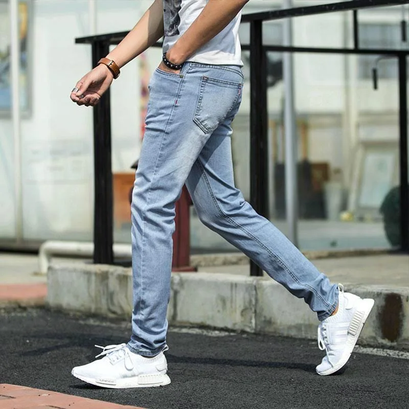 2023 Spring and Autumn New Men's Classic Fashion Trend Blue Elastic Jeans Men's Casual Comfort High-Quality Small Foot Pants 36