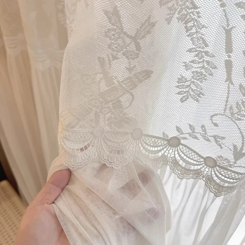 French Jacquard Floral Lace Gauze Curtain Custom Size Cream Style Elegant Sheer Curtain Balcony Bedroom Window Atmosphere Decor