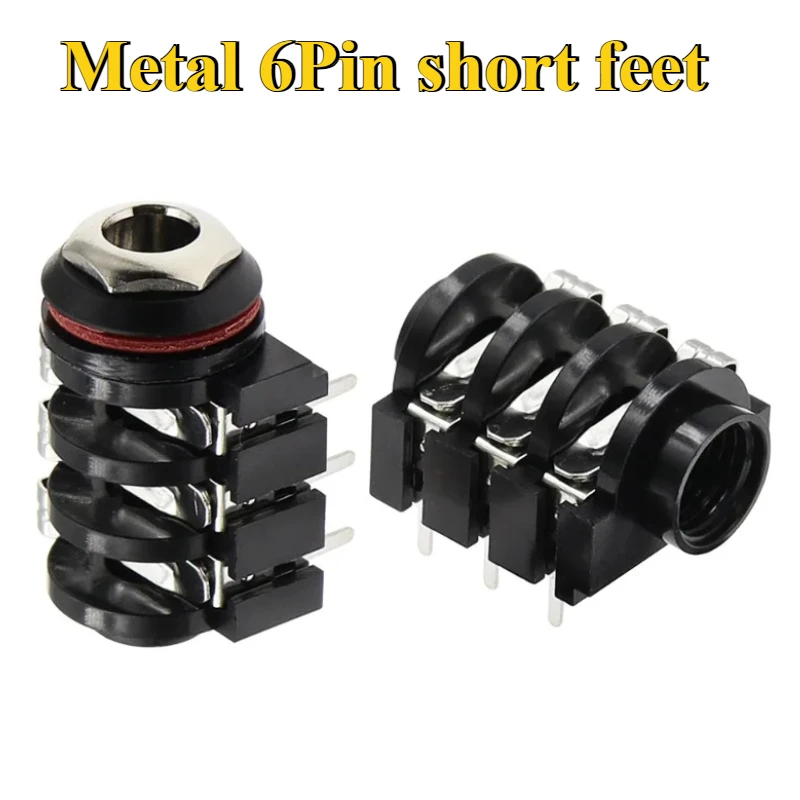 5/10/30/50Pcs/lot 6.35mm Jack 6 Pin Stereo Female Headphone Socket Audio Plug Microphone Jack Thread PCB Panel Mount Connectors