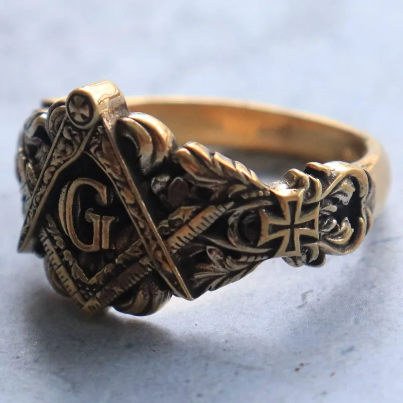 9.5g Freemasons Square And Compass Pattern Gold Rings Customized 925 Solid Sterling Silver Rings Many Sizes 5-13