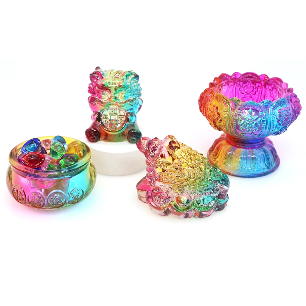 Glass Crystal Chinese Dragon Toad Gold Ingots Candlestick Feng Shui Crafts Candy Jewelry Storage Ornaments Lucky Home Decoration