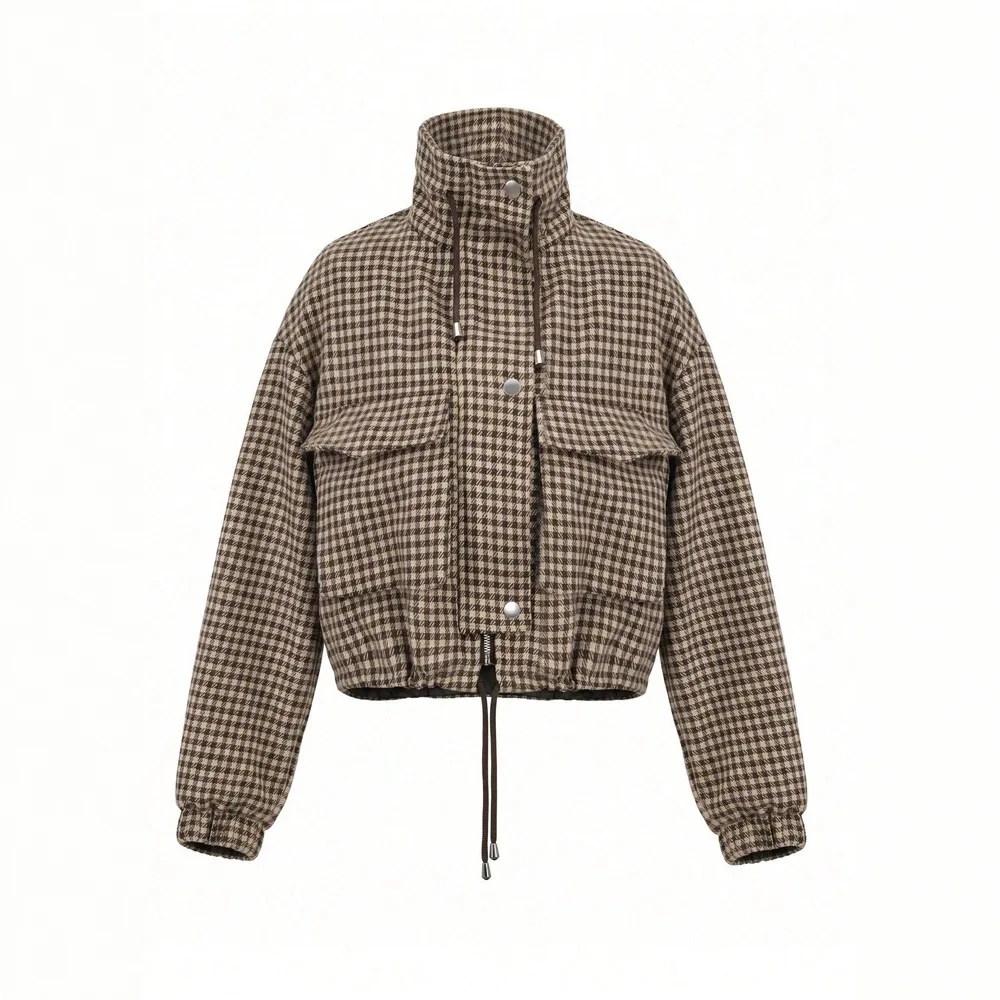 2026 Fall Winter New Arrivals Women Spring Fall Casual Houndstooth Cropped Jacket Fashionable Street Style Outerwear