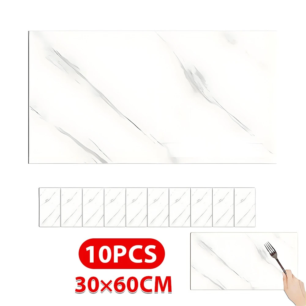 Adesivi per piastrelle effetto marmo autoadesivi, adesivi impermeabili in PVC per pavimenti e pareti, 10 pezzi, 30 cm x 60 cm, adesivi rimovibili per piastrelle per bagno, camera da letto, soggiorno,