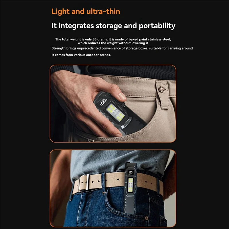 ABMI-Pocket LED Flat Flashlight Rechargeable Digital Display Dual-Switches Small Flashlight For Home& Camping,