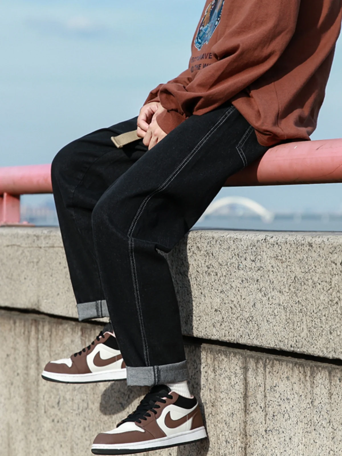 

Summer Thin Straight Leg Jeans Men's Belted Waed Casual Vintage American Nine-Piece Pants Low Waist Zipper ket Travel Fr...