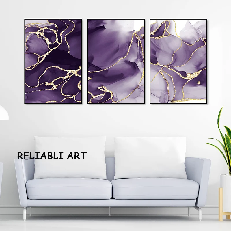 Abstract Golden Lines Marble Texture Canvas Painting 3 Panels Poster and Prints Wall Art for Living Room Home Decor No Frame