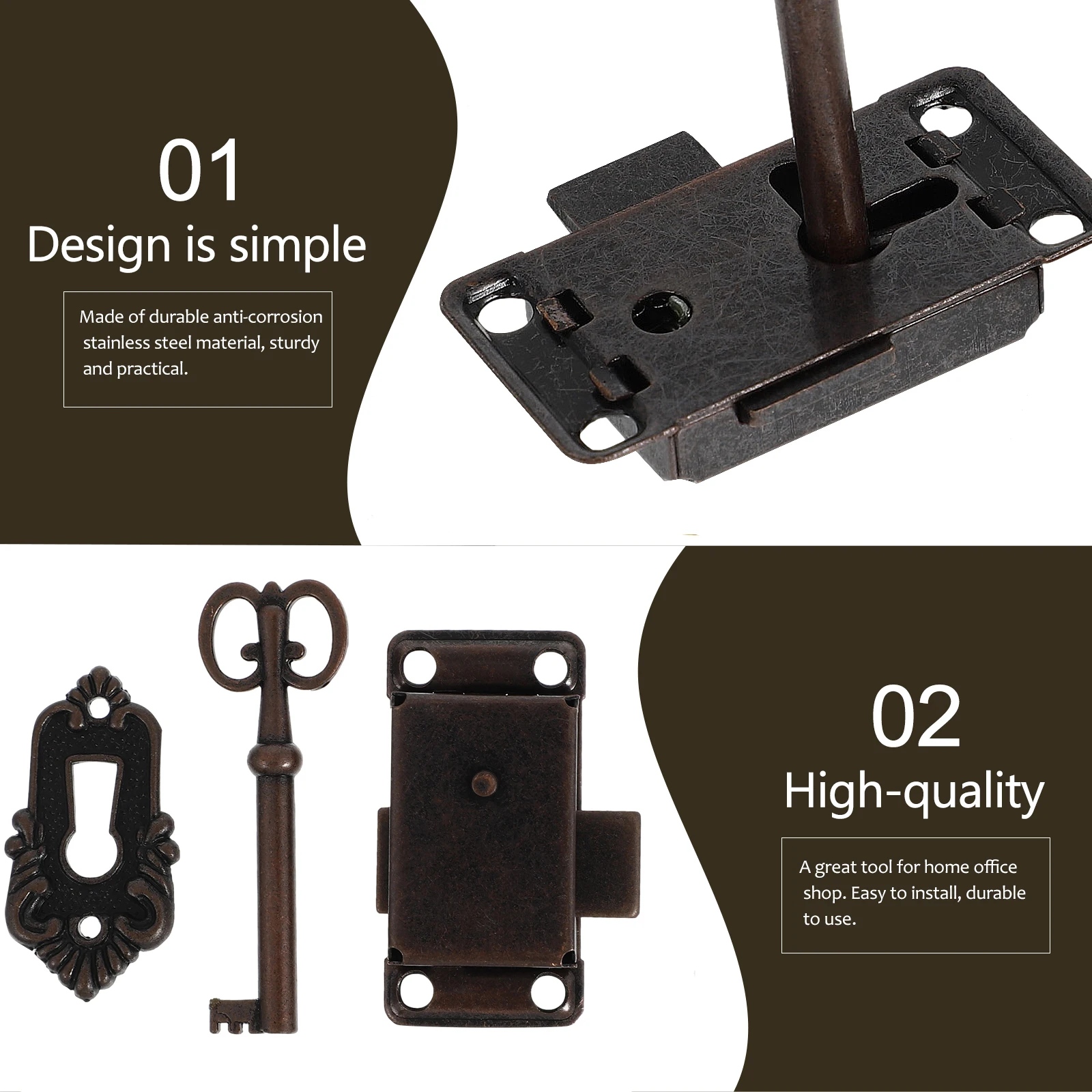

2 Sets Locks Vintage Cabinet Latch Decorative Furniture Lock Security Drawer Box Latches Rustproof Durable for Jewelry
