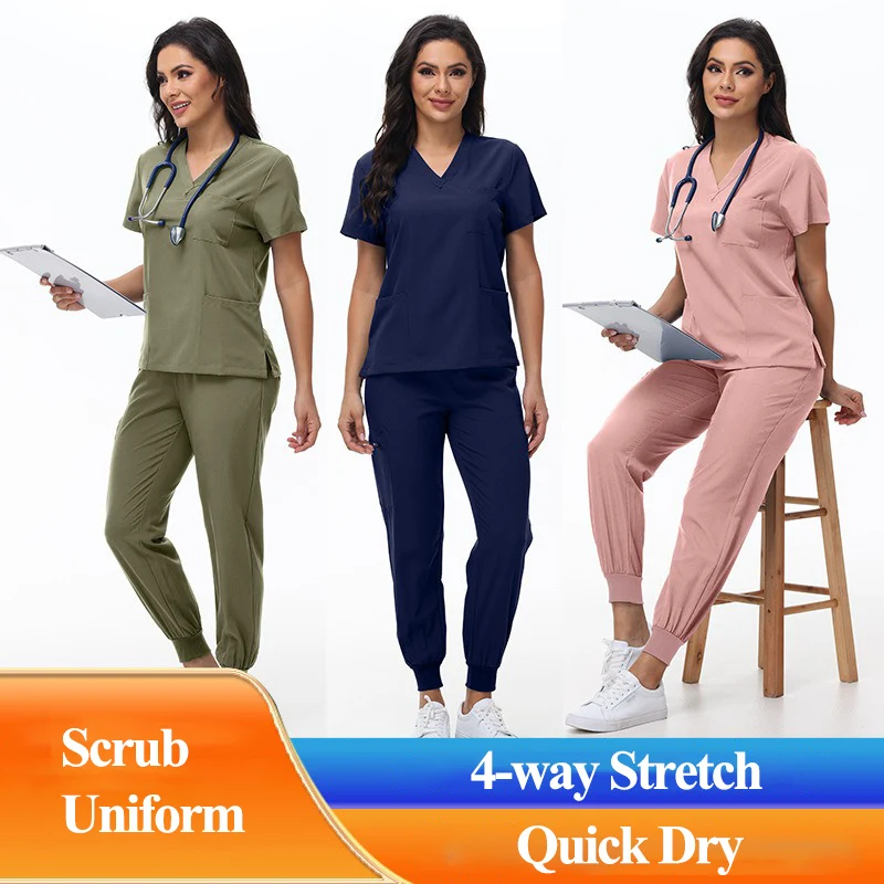 Four Side Bullet Nuese Scrubs Top Quality Surgical Set Soft Comfortable Dental Surgery Clothing Breathable Medical Uniform 42122