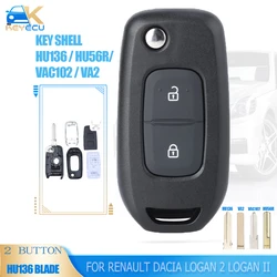 KEYECU-carcasa de llave remota abatible, mando a distancia de 2 botones para Renault Dacia Logan 2 Logan II 2018 2019 2020 HU136 / HU56R/ VAC102 / VA2