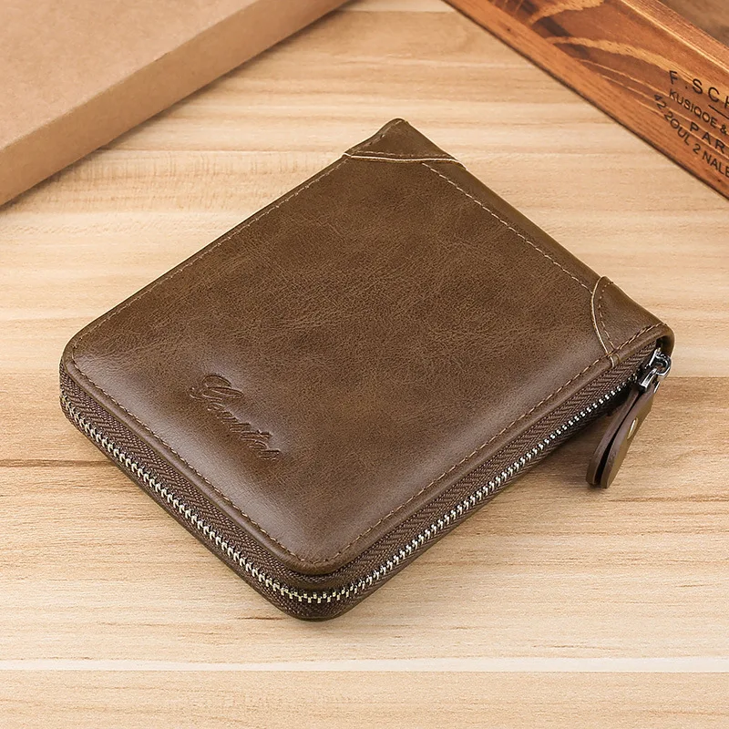 Business Casual Men's Zipper Wallet, Multi-card Slot ID Holder Wallet
