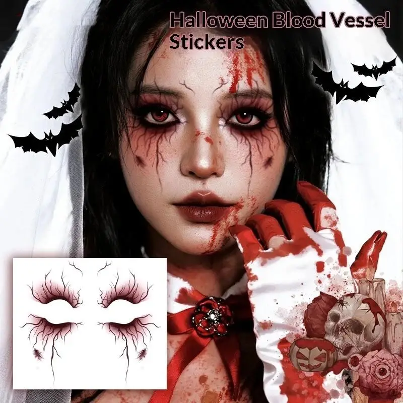 New 1/4 Sheets Halloween Party Body Art Vein Design Fake Tattoo Vascular Tattoo Stickers For Women Men Eyebrow Face Makeup