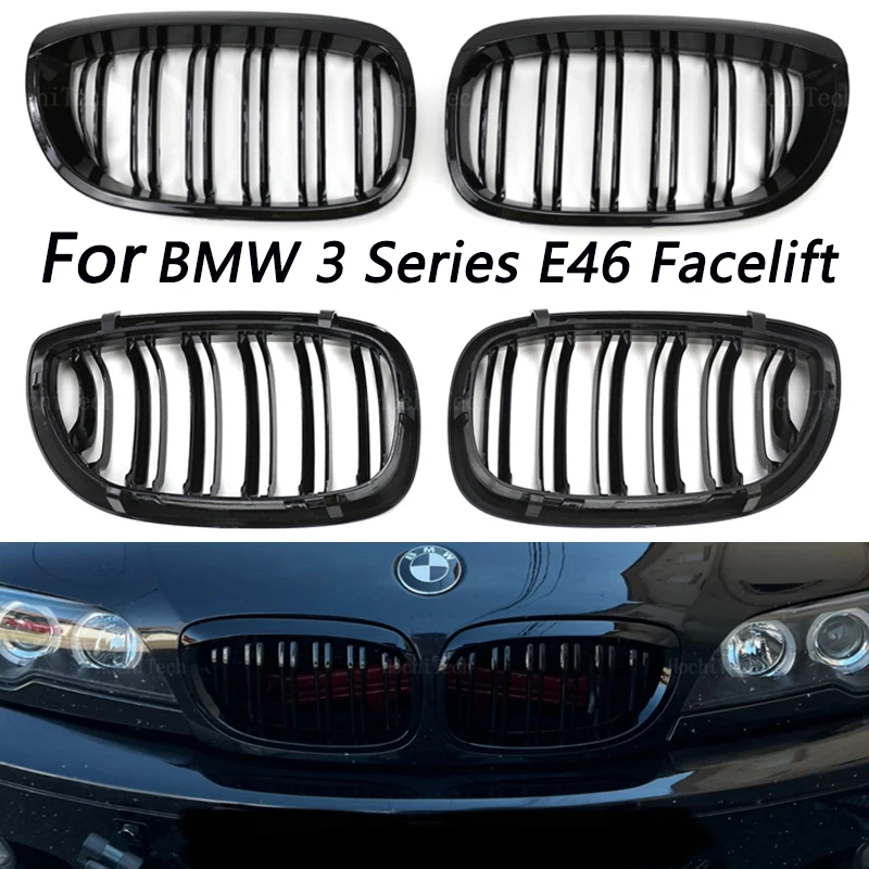 Samochodowy grill nerkowy przedni zderzak 2 listwy linii czarny błyszczący grill wyścigowy do BMW E46 Coupe Cabrio 325Ci 330Ci LCI 2-drzwiowy 2003-2006