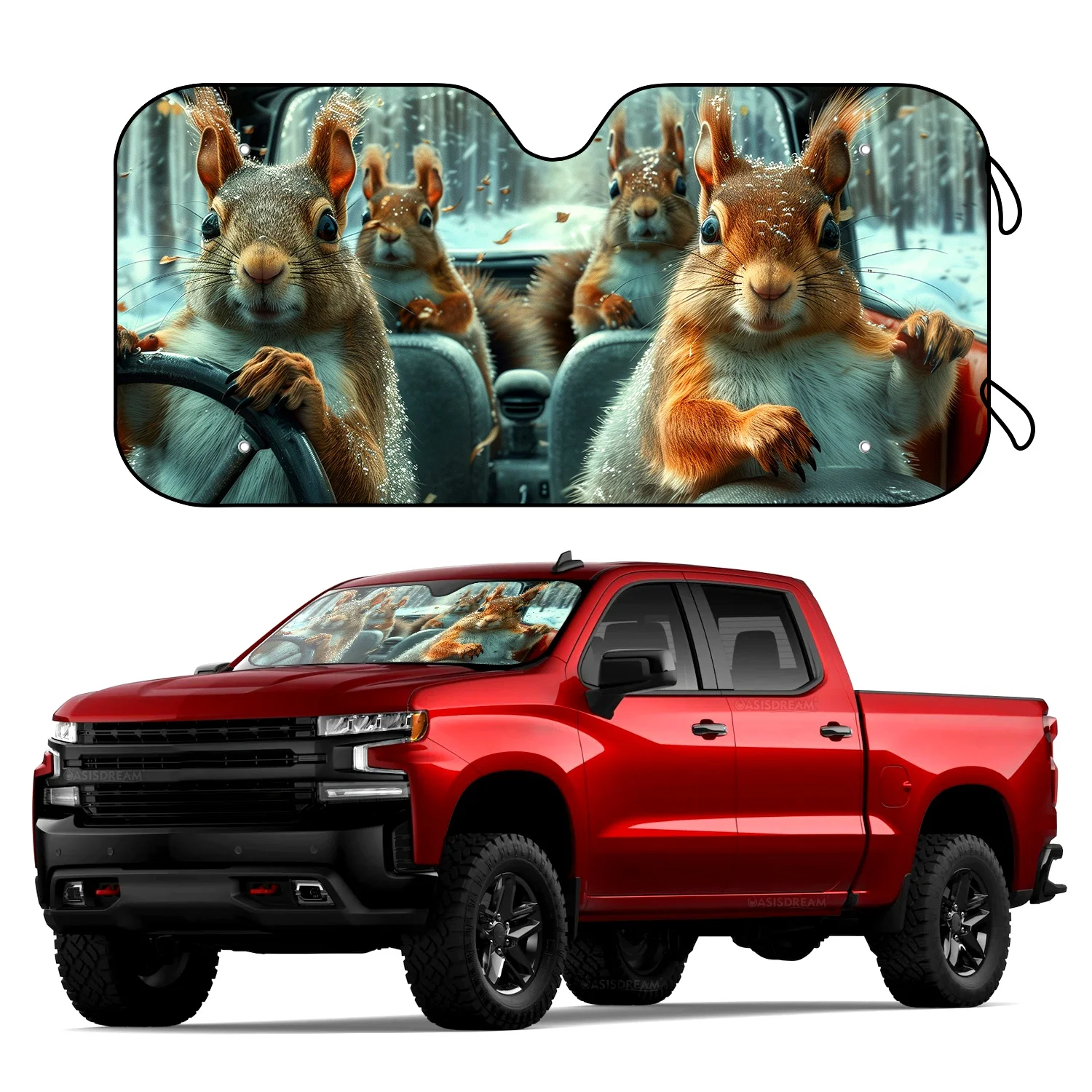 

1pc 57" x 27.5" Squirrel Printed Car Windshield Sun Shade With 4 Free Suction Cups Foldable UV Ray Sun Visor Protector Sunshade