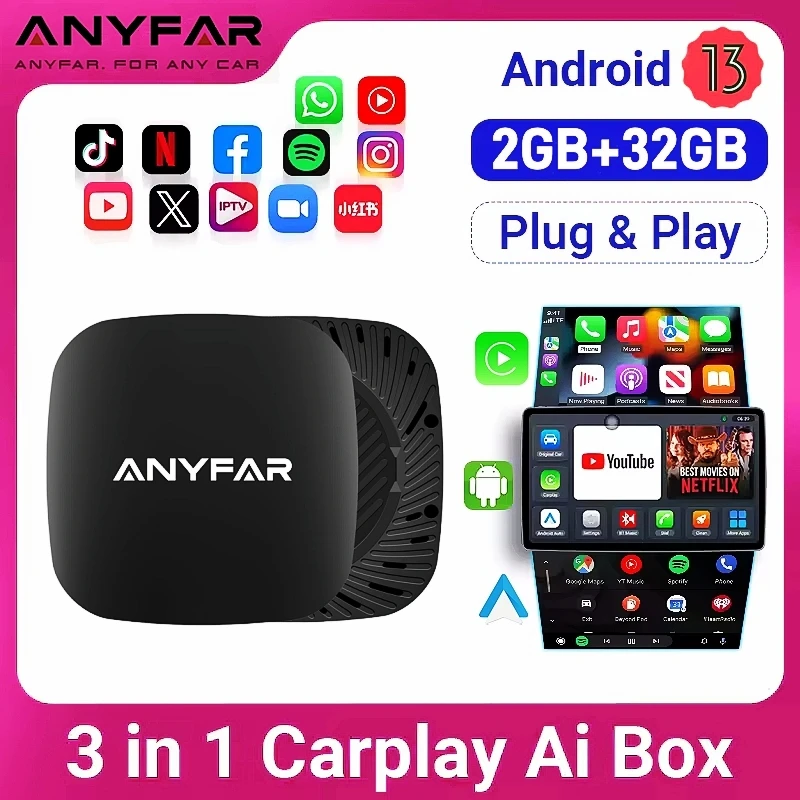 

Android 13 Ai Box Проводной к беспроводному адаптеру Carplay Android Auto WiFi для Youtube Nexflit Cars Smart Ai Box Bulit in Play Stroe