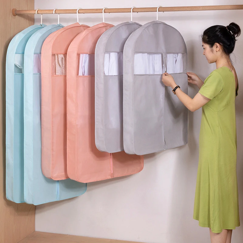 Non-woven Clothes Hanging Dustproof Cover Protector Wardrobe Garment Suit Garment Dress Dress Coat Dust Bag Supplies Accessories