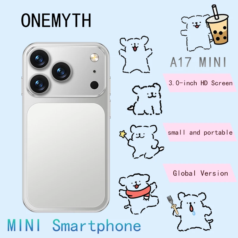 ONEMYTH A17 Mini Smartphone de Bolsillo, Teléfono Celular Android 3G con Doble SIM, 2GB de RAM y 16GB de ROM, con Google Play Store Preinstalado