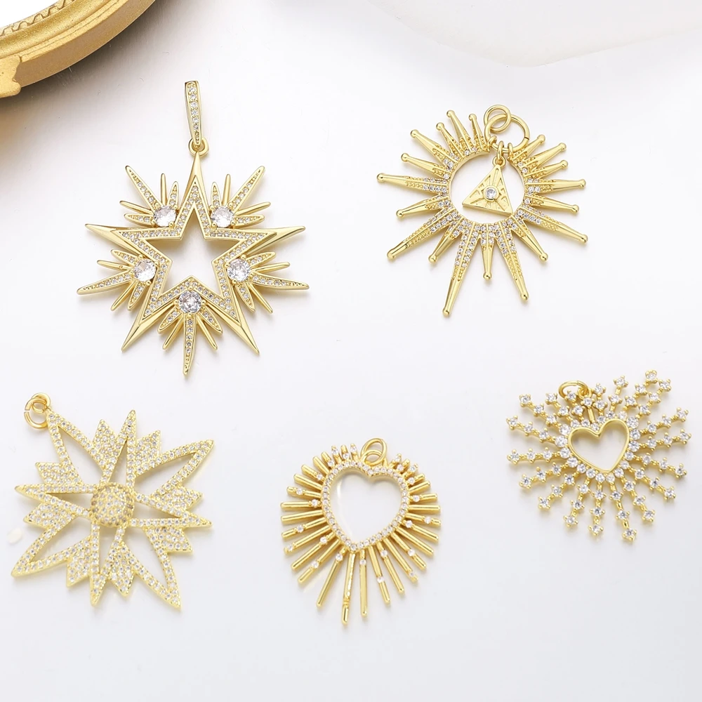 Juya 18k Echtgold vergoldet Micro Pave Zirkon kreative Dekoration Liebe Herz Stern Charms für DIY Luxus Anhänger Schmuck machen – Detail 1