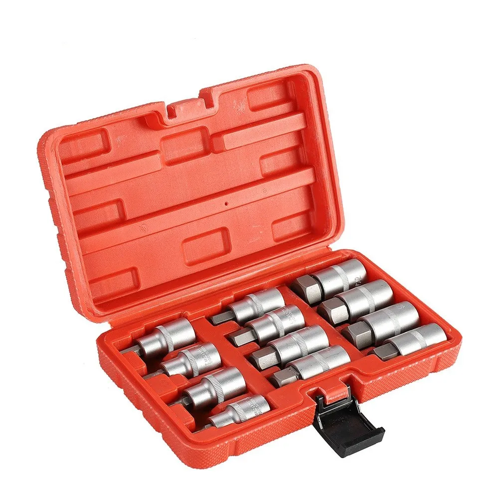 12Pcs Square Batch Sleeve 1/2\'\' Socket Wrench Drive Impact Hex Bit Set H5 H6 H7 H8 H10 H12 H14 H16 H17 H18 H19 H22 Hand Key Set