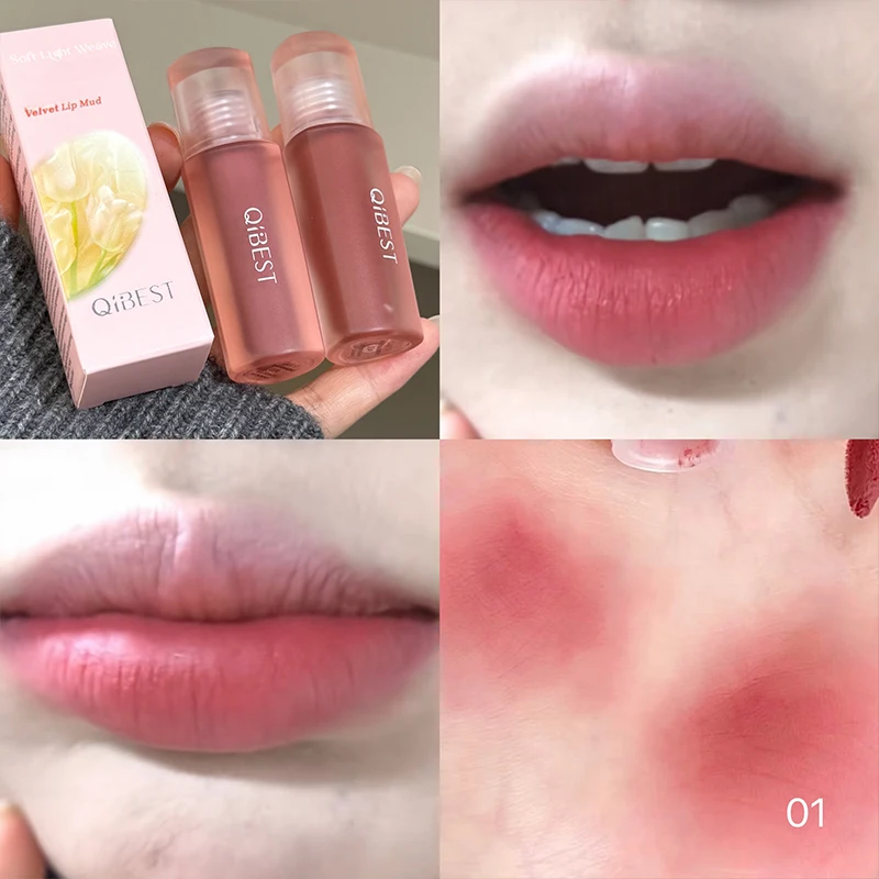 QIBEST 6 Colors Matte Nude Liquid Lipstick Velvet Durable Gloss Sexy Red Lip Stain Makeup Waterproof Lasting Lip Mud Cosmetics