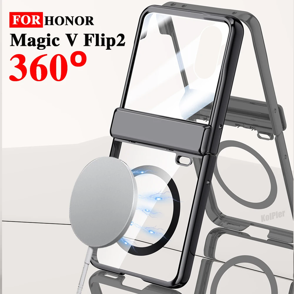 

Clear Plating Cases For HONOR Magic V Flip 2 Magnetic Flip Glass Srceen Protector Transparent Back Phone Cover