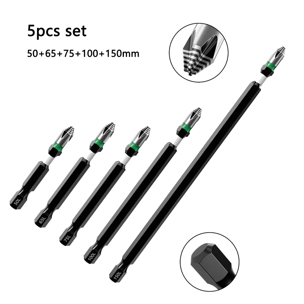 5/10pcs 50/65/75/100/150mm High Torque Anti Slip Magnetic Screwdriver Bits Set FOR IMPACT Anti-Slip PH2 1/4inch Hex Driver Bits