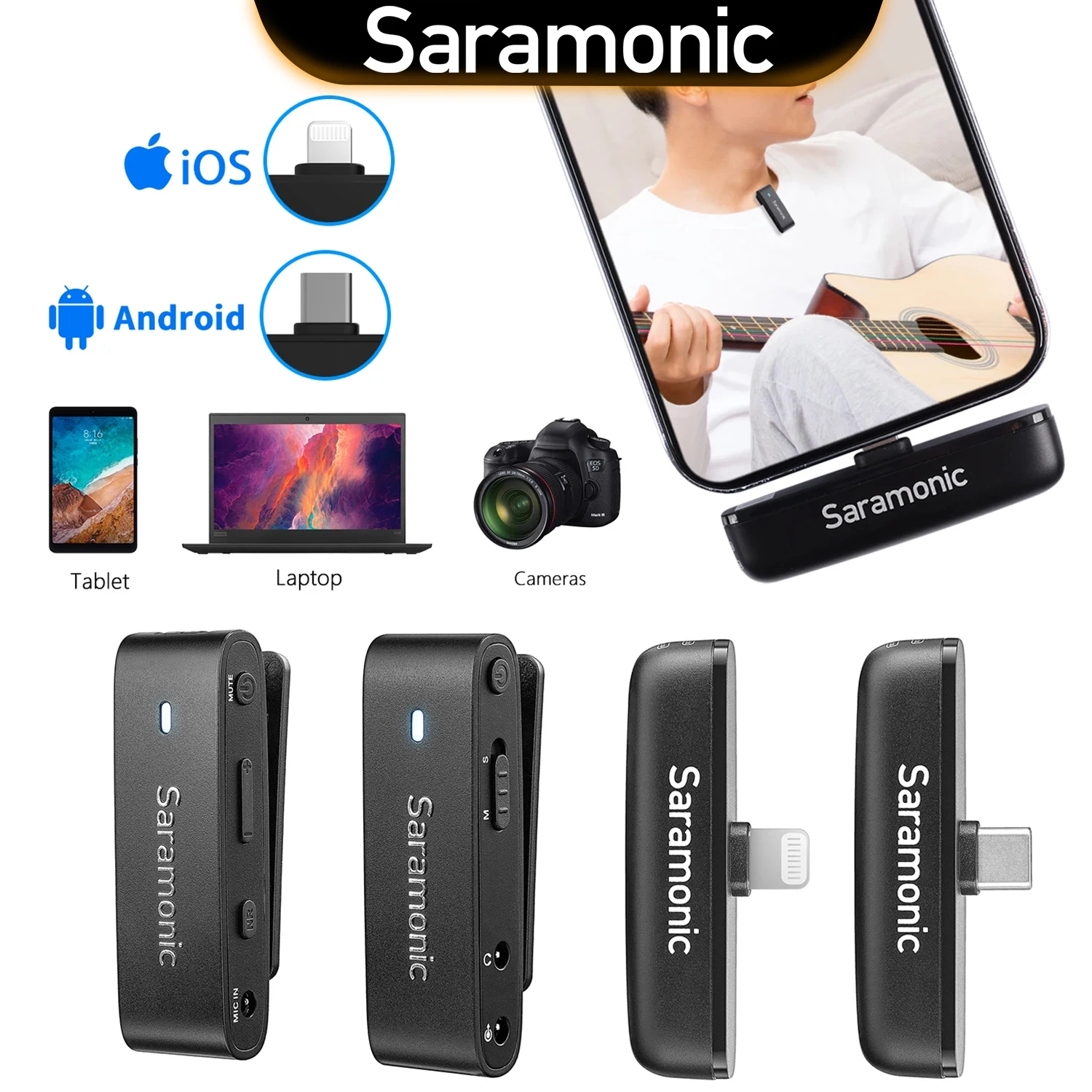 Saramonic Blink300 Wireless Lavalier Microphone for iPhone Android Smartphone DSLR Camera DJI OSMO Youtube Recording Streaming