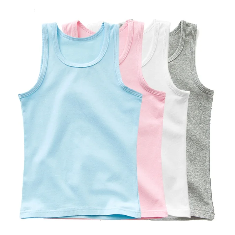 Summer Girls Versatile Candy Color Tank Top Kids Slim Fit Sleeveless Blank T-shirt