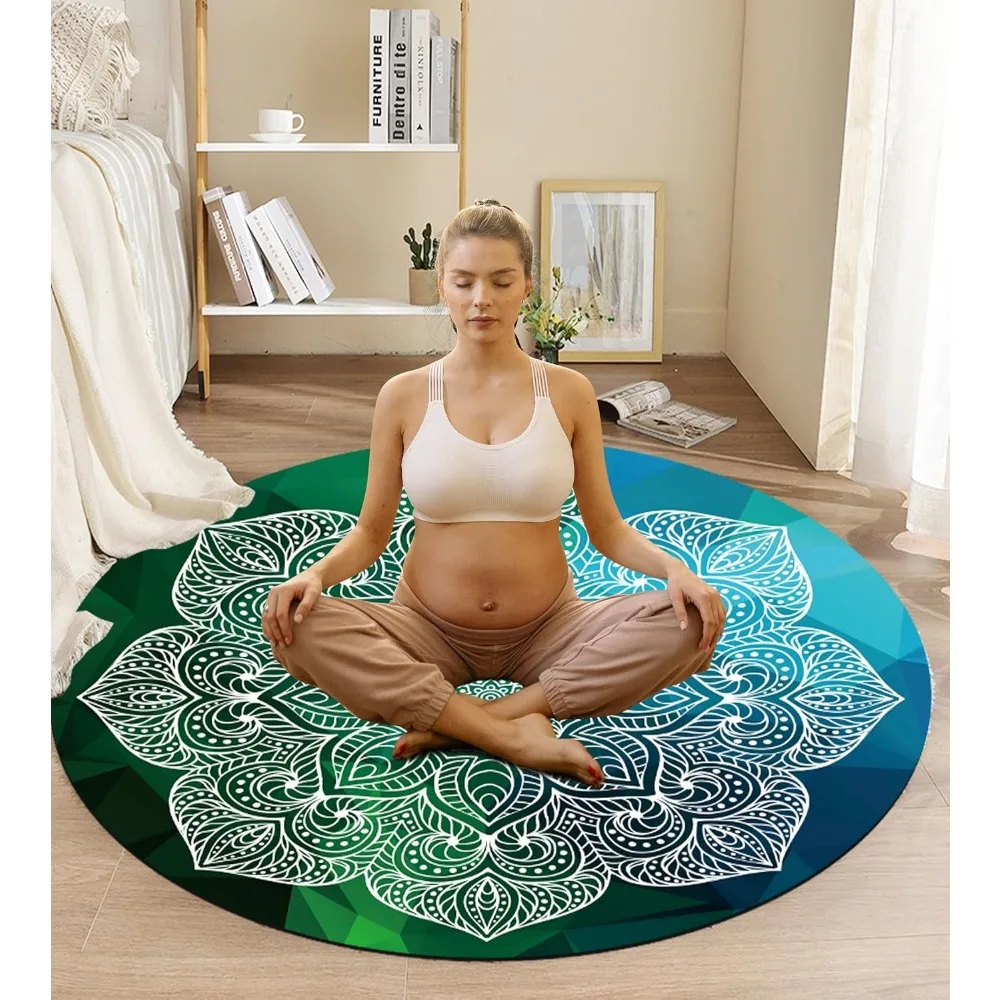 سجادة بيلاتيس ويوجا مطاطية من جلد الغزال غير قابلة للانزلاق، قطر كبير الحجم 140 سم، مثالية للتمرين المنزلي والخارجي والتأمل والتمارين #5