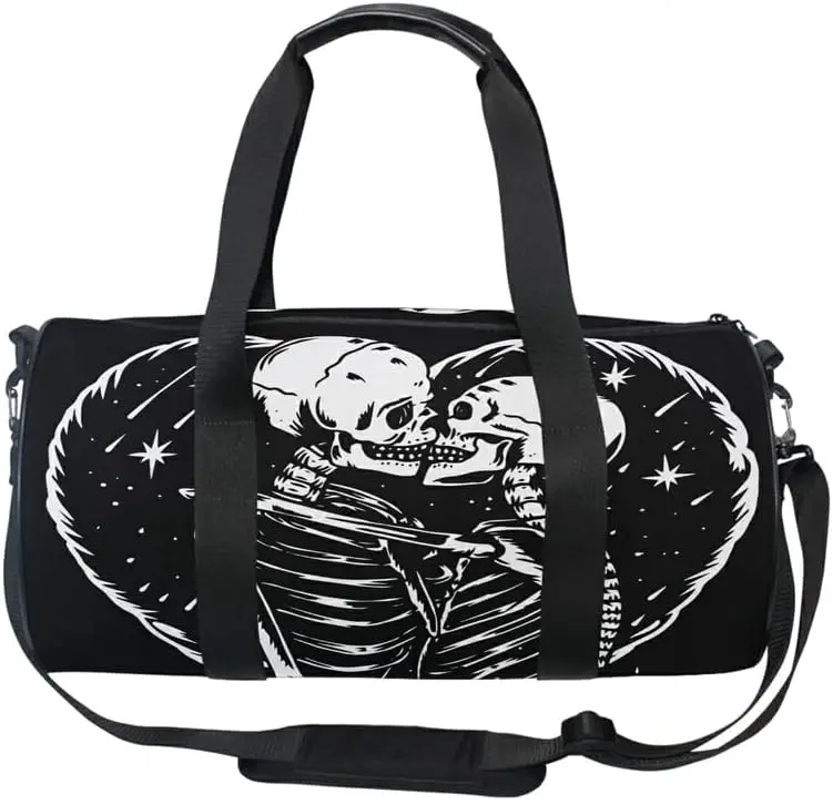 Duffel Bags Skull Love Kiss Sports Gym Bag Travel Luggage Overnight Bags for Men Women