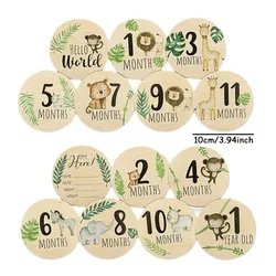 7pcs Newborn Photography Props Baby Milestone Card Animal Print Wooden Monthly Recording Commemorative Cards Baby Shower Gifts