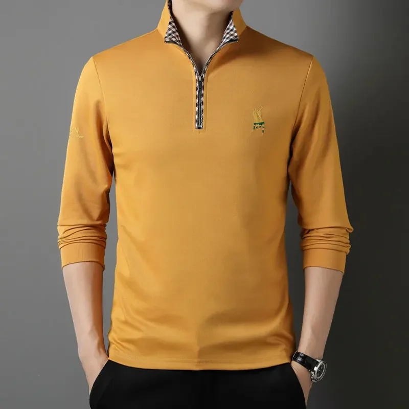 

Long-sleeved T-shirt Spring and Autumn style zipper half-high collar top embroidered sweatshirt young men's T-shirt top