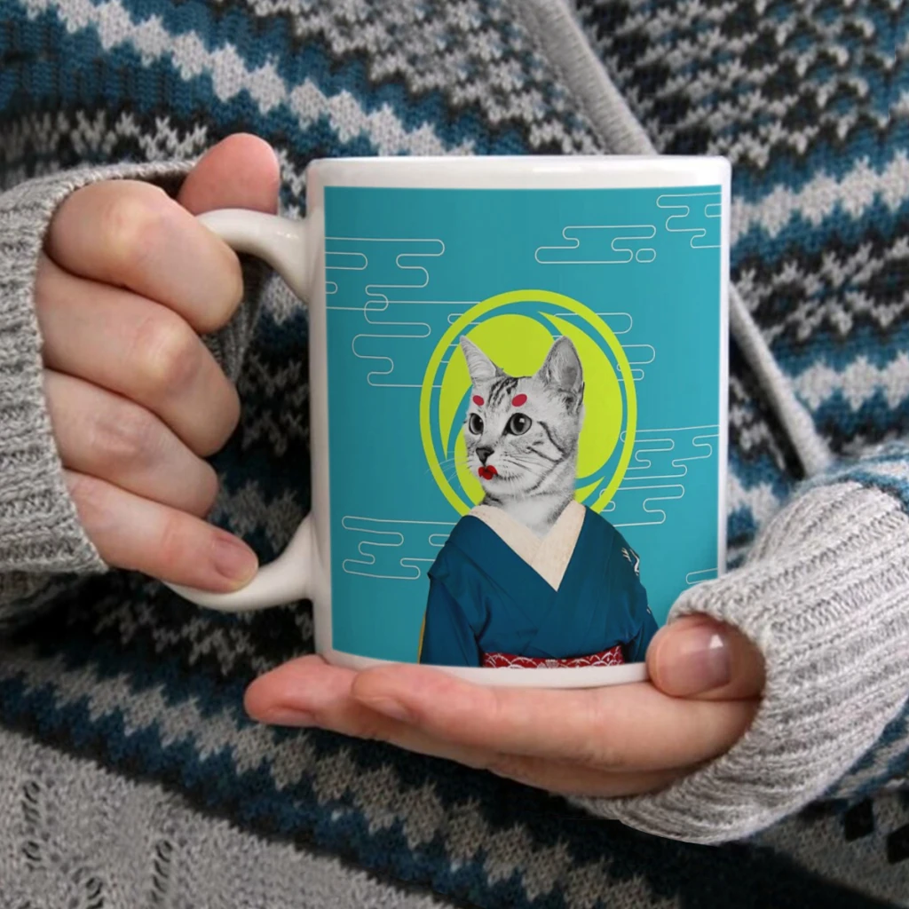 

geisha catCoffee Mug Tea Cup 11oz Coffee Cup Funny Birthday Ceramic Mug Personalized Cup