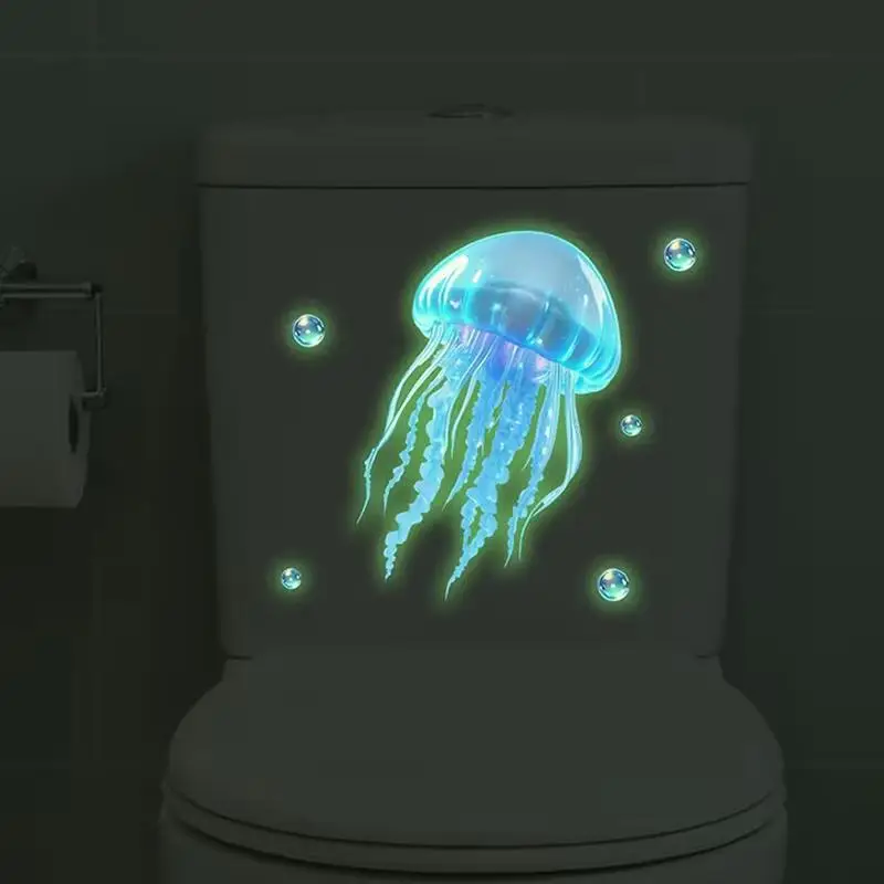 Glow-In-The-Dark Jellyfish Toilet Stickers Self-Adhesive Removable Luminous Decals Home Decor Stickers Car Stickers