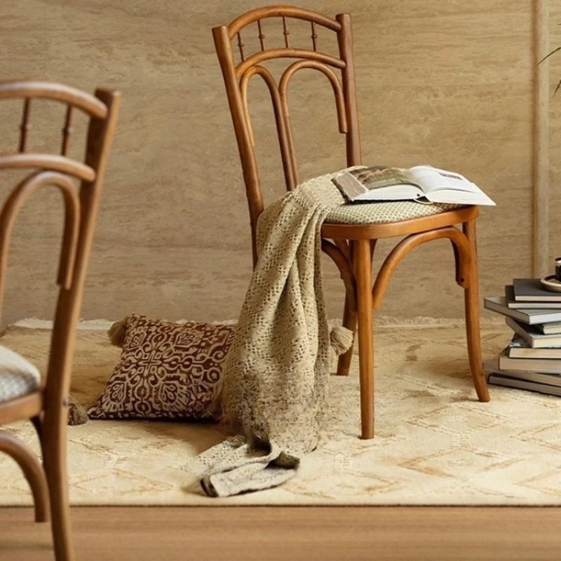 Chaji Vintage Solid Wood Restaurant Dining Chair, French High-End Ash Single Chair, Homestay Hotel Bedroom Vanity Chair