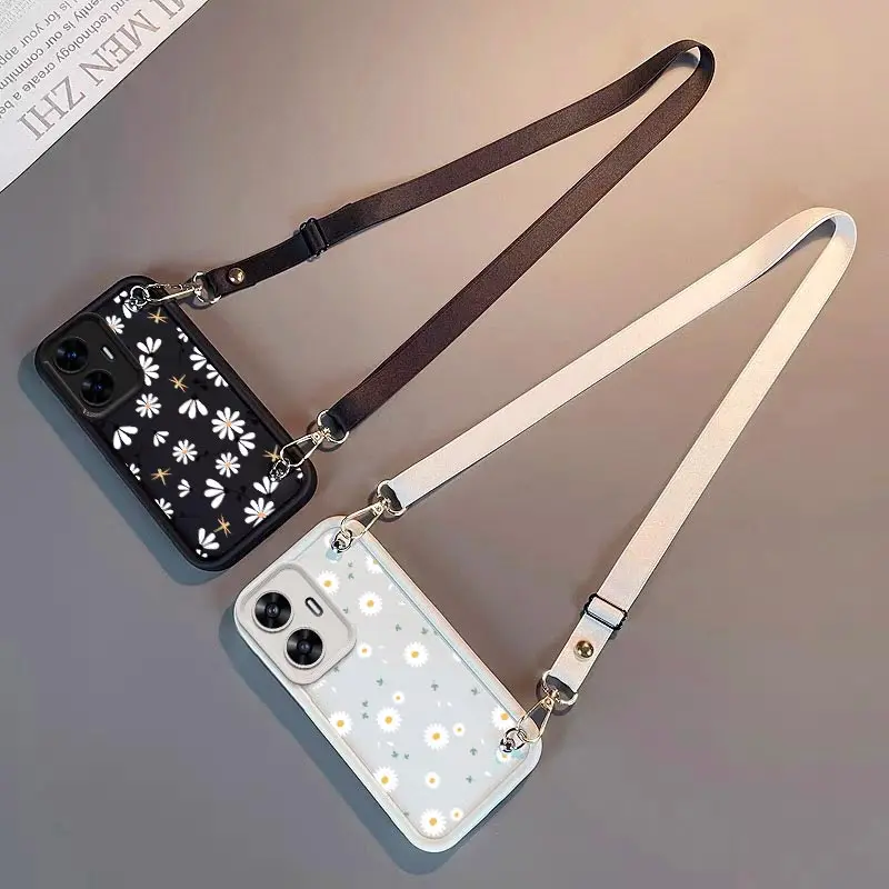 C 55 White Flower New Sky Eye Lanyard Phone Case For Realme C55 C21 C20 C51 C67 C21Y C30S C11 C25Y C65 C25 C53 C30 C15 C12 Cover