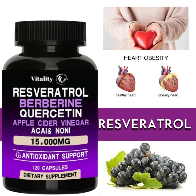 

Resveratrol 15000mg,Trans-Resveratrol Antioxidant Supplement with, Helps to Support Digestive Health&Immune System, 120 Capsules