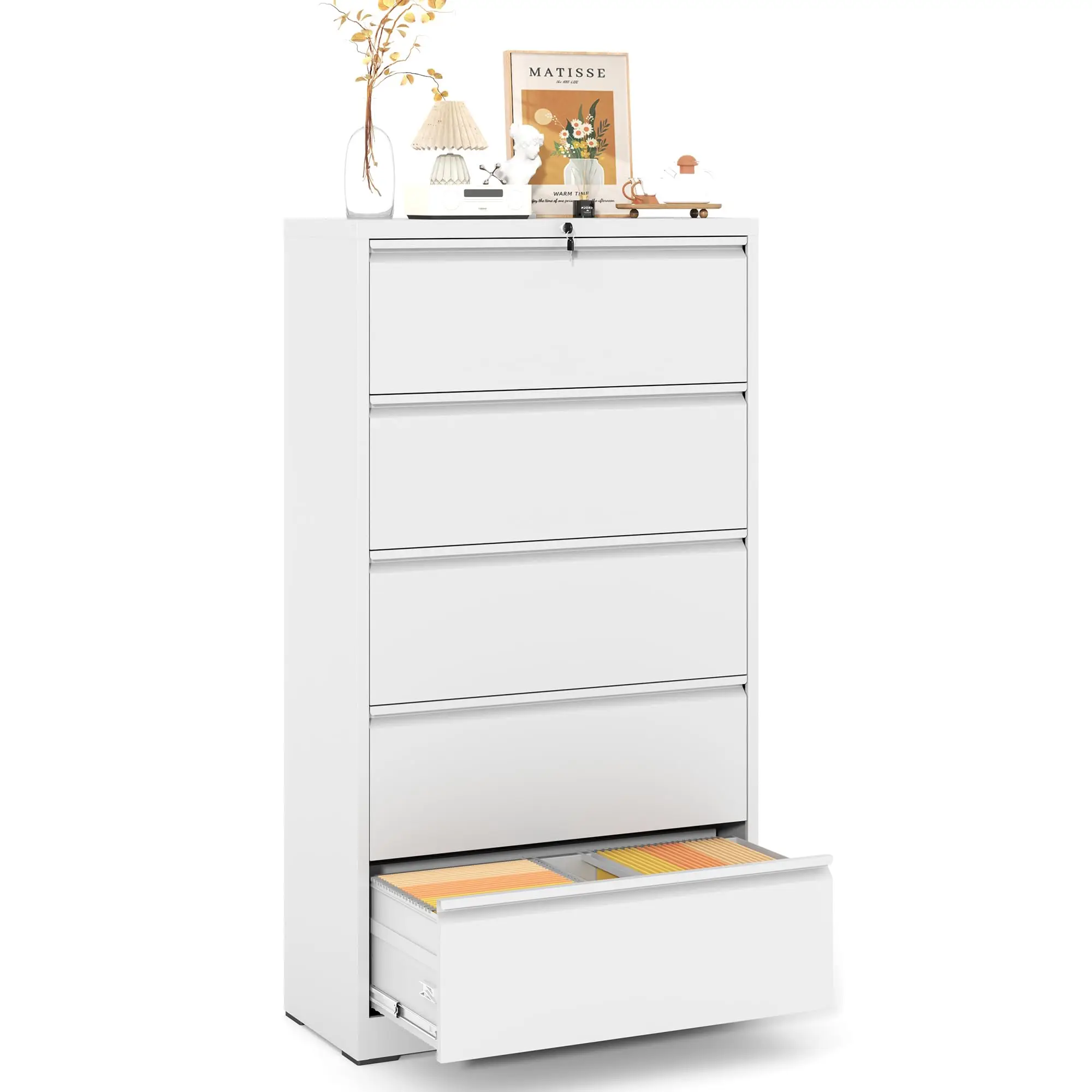 5 Drawer File Cabinet,Metal Lateral Filing Cabinet with Lock,Home Office Storage Organizer Cabinet for