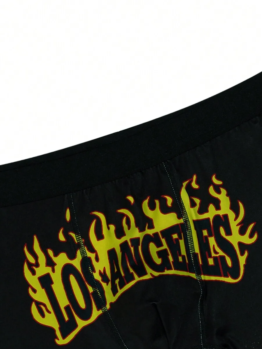 

Mens Flame Print Letter Boxer Briefs