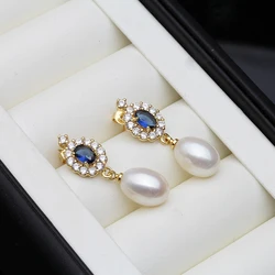 New Fresh water Natural Pearl Stud Earrings For Woman,Romantic Hanging Pearl Earring Jewlery Wife Mother Gift White Black