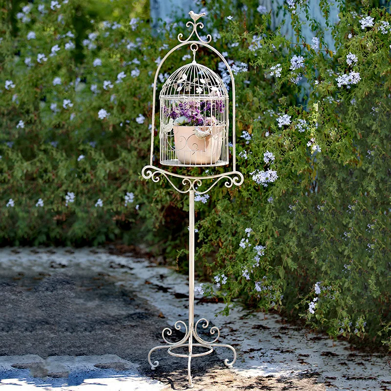 

Creative Birdcage Style Pedestal Iron Planter Stand Outdoor Garden Decoration