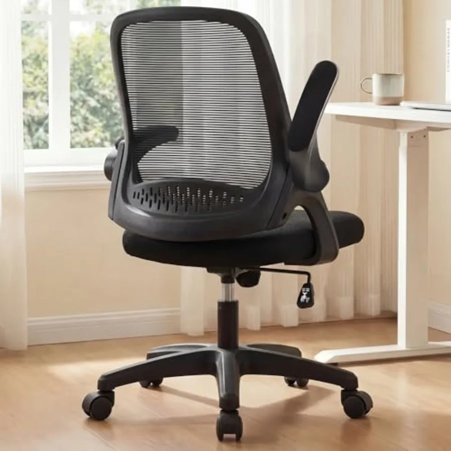 Office Desk Chair Computer Gaming Ergonomic Lumbar Back Support with Flip-up Padded Armrest Adjustable Height and Wheels for Ho