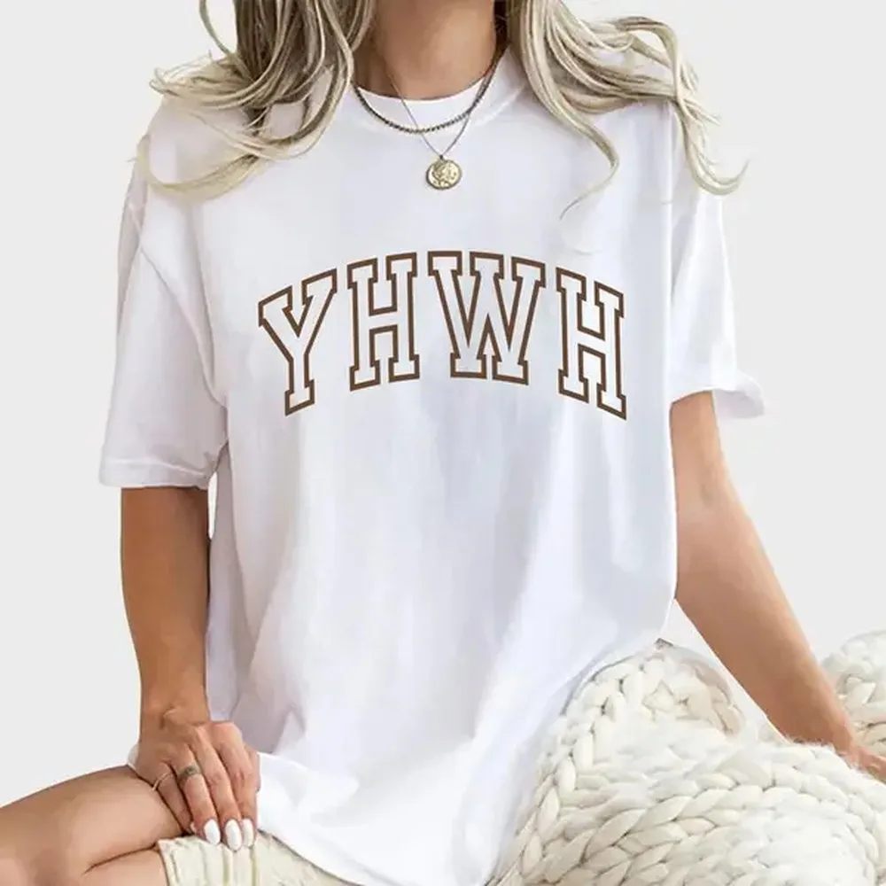 [100% Cotton] YHWH Shirt, Varsity YHWH Tee, Yahweh Shirt, Aesthetic Christian Tee, Jesus Apparel, Religious Outfit For Women, Christian Believer Gift Shirt, Bible Verse Tee, Comfort Cotton Unhinged Tee, Casual Women'S Tops, Overs T-Shirt For Men And Women