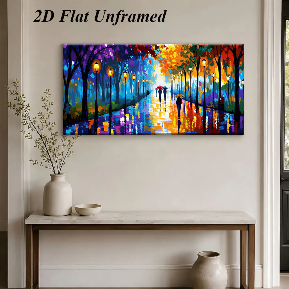 1pc (No frame),1 Rainy Night Stroll City Street Decoration Painting Modern Abstract Art Style Frameless Painting 2D Plan