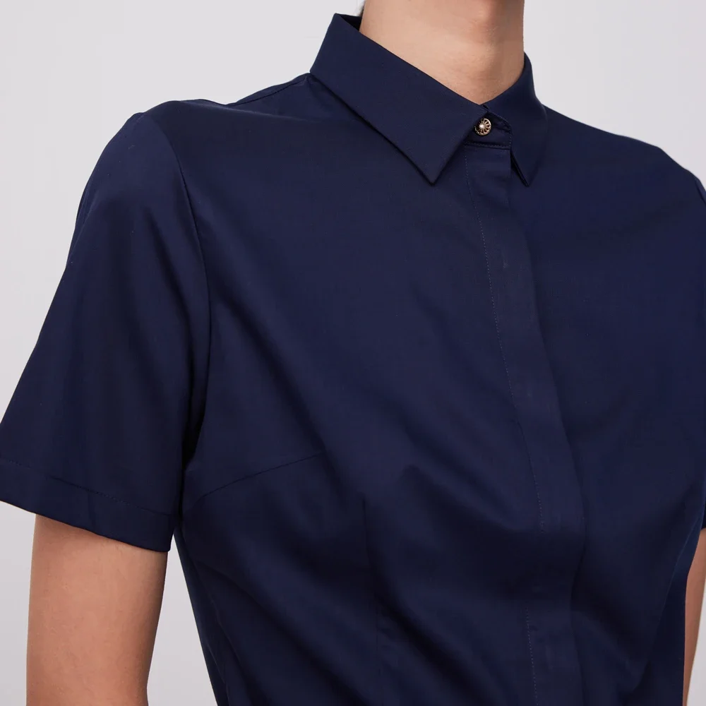 Damska koszula biurowa z krótkim rękawem, bez kieszeni, nie wymagająca prasowania, codzienna, dopasowana, elegancka, elastyczna bluzka i koszula.