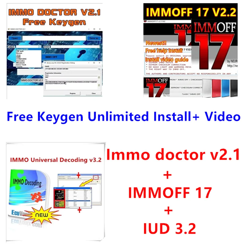 IMMOFF 17 + Immo doctor v2.1 + IMMO Universal Decoding 3.2 with Free Keygen Unlimited Install + Video Guide car repair software