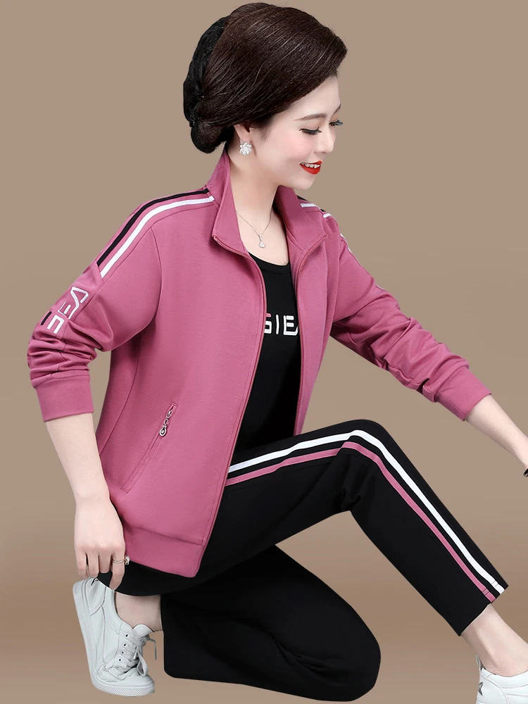 

Повседневный осенний комплект из двух предметов для женщин 40-50 лет: спортивная одежда для мам среднего возраста, свободный крой, брюки на молнии