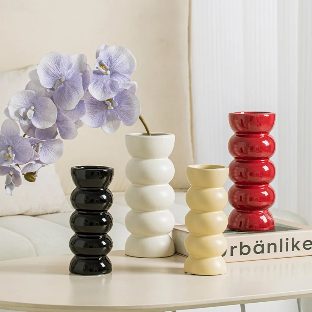 Nordic Stacked Bead Ceramic Vase Solid Color Creative Floral Container Elegant Table Centerpiece Bedroom Office Home Ornament