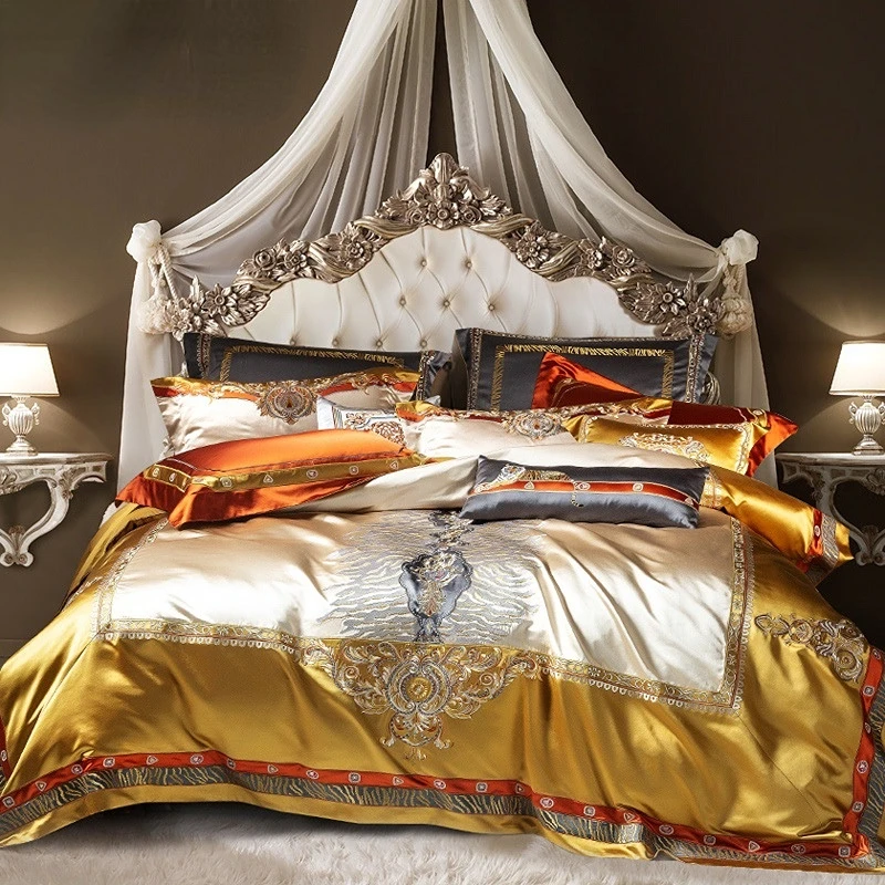 

Bedding Set Luxury Satin 4-piece Palace Embroidery High-precision Silk Cotton Villa Bedding 4-piece Set