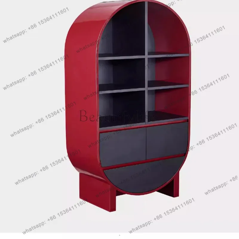 Restaurant red American retro modern wine cabinet storage arc inverted shelves