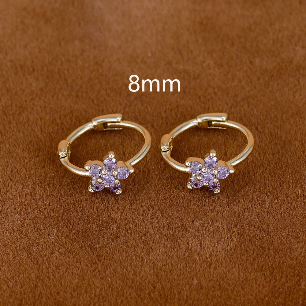 2er-Set schlichte, modische Blumen-Huggie-Creolen 6MM 8MM mit kleinen Zirkonia-Kristallen für Knorpel- und Ohrstecker-Piercings – Detail 7